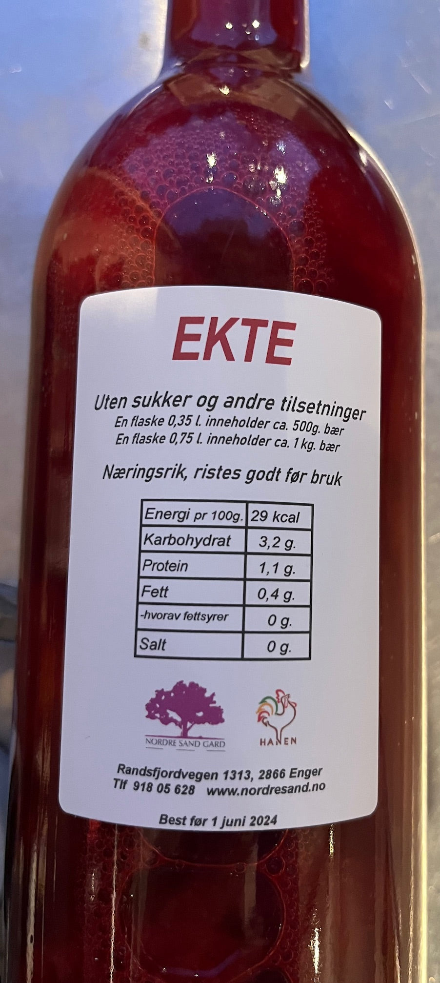 EKTE bringebær Pure "Booster" 0,75cl – Nordre Sand Gard EKTE bringebær Pure "Booster" 0,75cl – Nordre Sand Gard